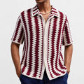 Vintage Stripe Knitwear Crocheted Short-sleeved Hollow Shirt