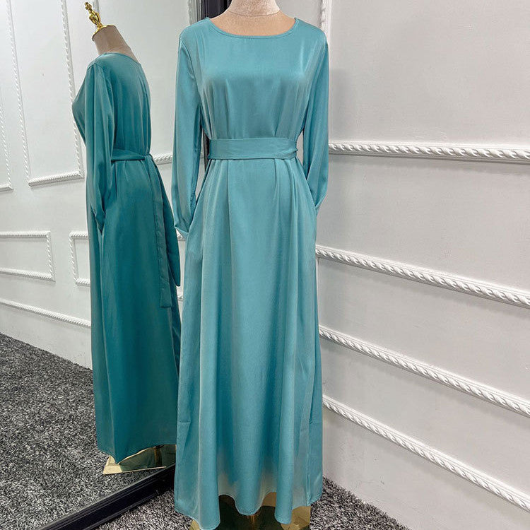 Women's Soft Satin Scarf Gown Dress