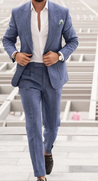 Men's Large Single Row One Button Solid Color Suit Two-piece