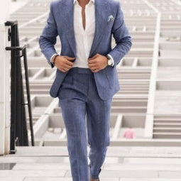 Men's Large Single Row One Button Solid Color Suit Two-piece