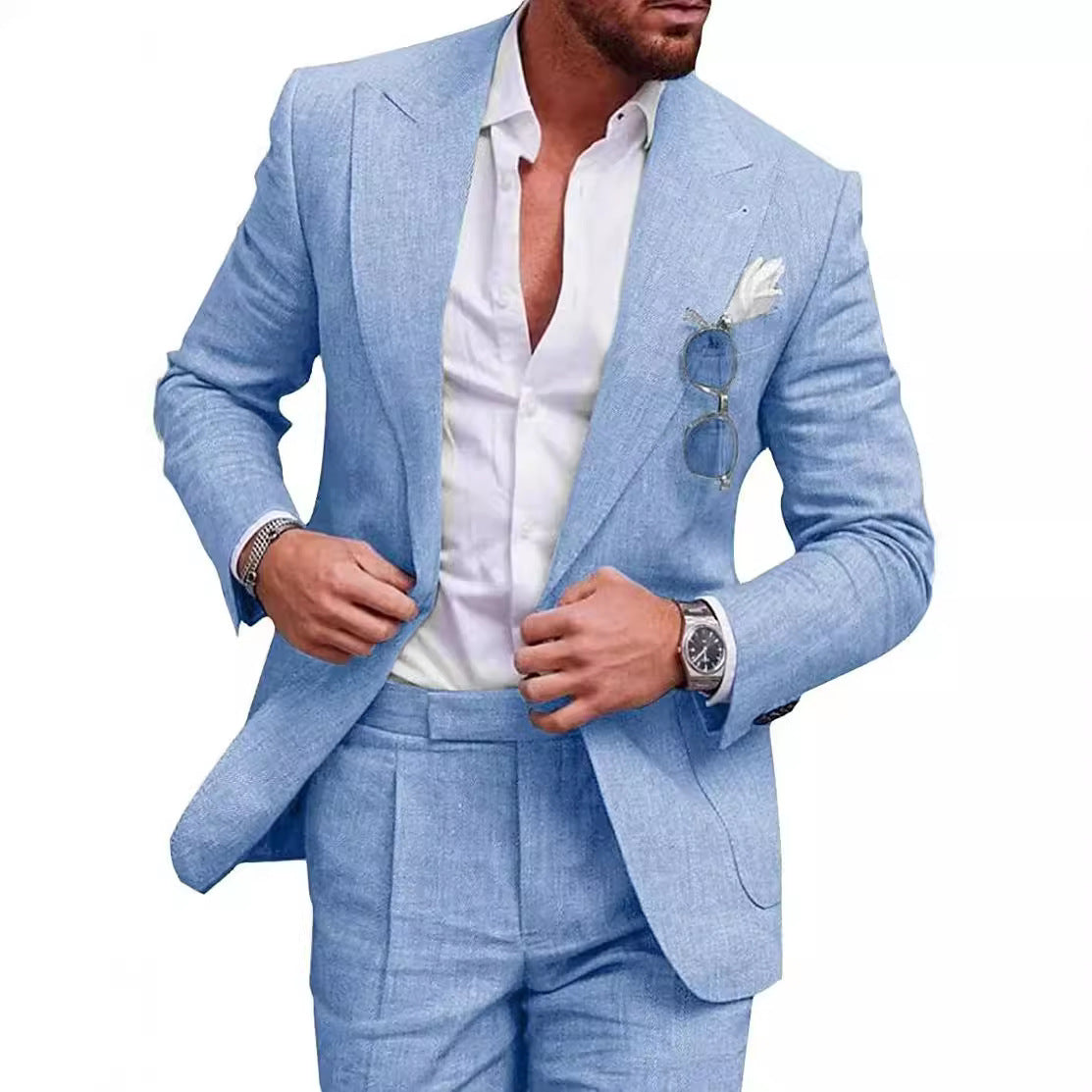 Men's Large Single Row One Button Solid Color Suit Two-piece