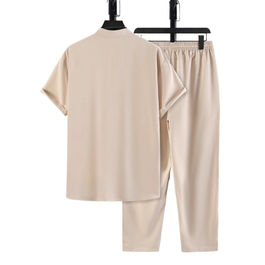 Men's European-size Coconut Printed Short-sleeved Shirt Trousers