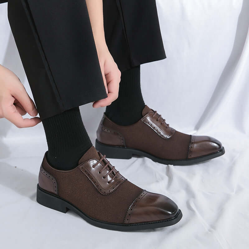 Men's Thick-soled Raised Round Toe Lace-up