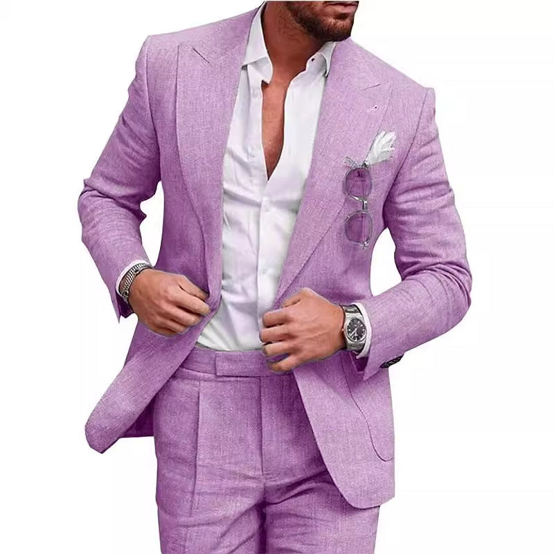 Men's Large Single Row One Button Solid Color Suit Two-piece