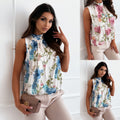 Sleeveless Printed Strap Off-the-shoulder Shirt For Women