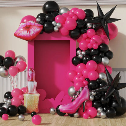 123pcs Hot Pink Balloons Garland Big Lips Foil Balloon Explosion