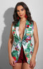 Fashion Floral Print Sleeveless Blazer